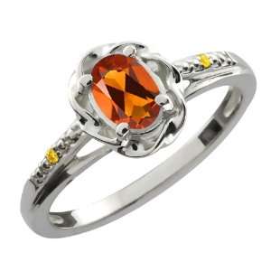  Orange Red Madeira Citrine Canary Diamond 10K White Gold Ring Jewelry