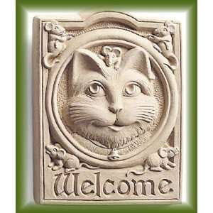   WELCOME KITTEN CAT Wall Plaque MOUSE Garden Feline Concrete Sculpture