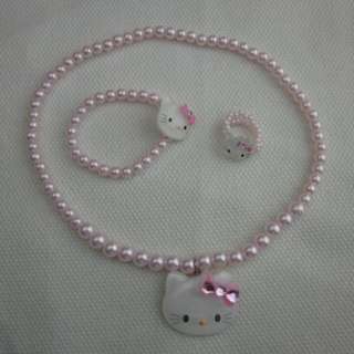   Beatiful Pearl Necklace Bracelet Bangle Ring Set Kid Girl Gift  