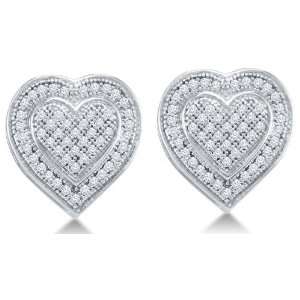  10k White Gold Micro Pave Set Round Diamond Heart Stud Earrings 