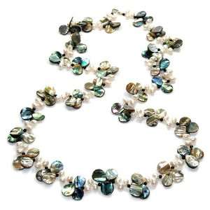  Abalone Shell and Freshwater Pearl White Necklace with 925 