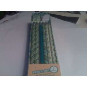  Pencil Set Green, White, and Blue 6 Pencils and 1 