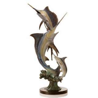 SPI Brass & Marble Slam Marlin & Sailfish Sculpture  