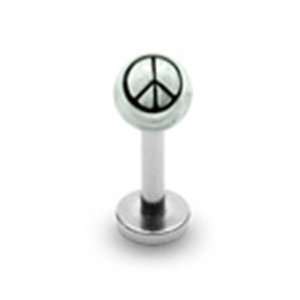 16g Surgical Steel Labret Lip Ring Piercing with Clear Peace Sign Ball 