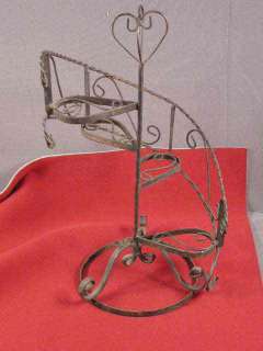 Wrought Iron & Wire Spiral Staircase Table top Plant Stand, 4 Steps 