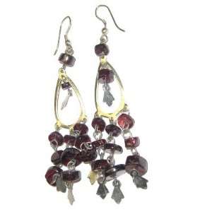 Garnet Earrings 08 Goddess Chandelier Red Drop Disc Crystal Stone 3.5