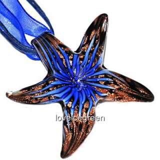   Black Starfish Lampwork Glass Murano Bead Pendant Necklace Cord  