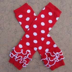    Baby Toddler Leg Warmers   Ruffle Dots   Red with White Polka Dot