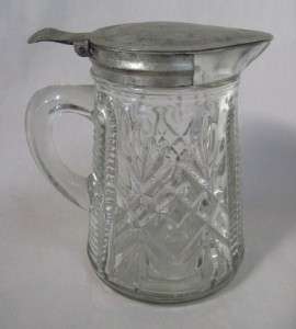 Early American Pattern Glass Covered Syrup Jar  