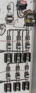 Three phase input power is controlled by a 150 amp breaker switch and 