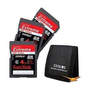  Sandisk 4 GB Extreme HD Video Secure Digital 3 Pack Memory 