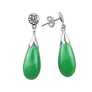    Green Jade Classic Teardrop Earrings, 925 Sterling Silver Jewelry
