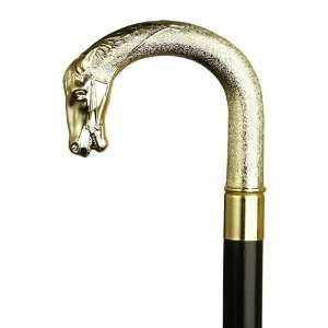 Walking Cane   Gold Mens plastic crook shaped horse head handle 