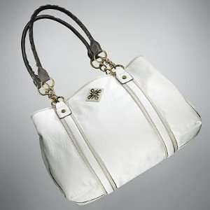 Simply Vera Wang Satchel Handbag Purse Off white Faux Leather Triple 