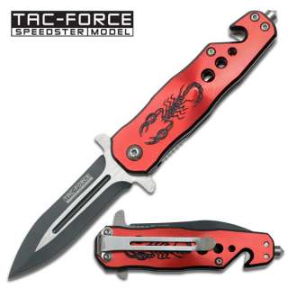 Red Scorpion Stiletto Style Spring Assisted Knife   3 1/2 Inch Closed 