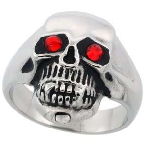  Surgical Steel Skull Ring Red CZ Eyes 13/16 in. (21mm 