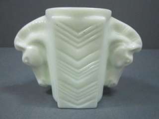VINTAGE MILK GLASS VASE WITH HORSE HEAD HANDLES VERY GOOD CONDITION 3 