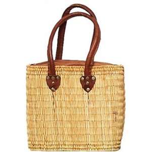  Moroccan Straw Summer Beach / Purse with Leather Zip Top 