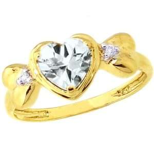   Gold Ribbon Designed Sweet Heart and Diamond Ring White Topaz, size6.5