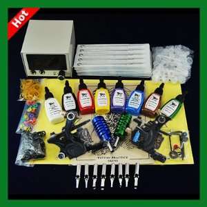  Tattoo Kit Top Machine Gun Power Needles Skin Tips Inks275 