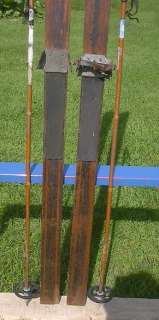 VINTAGE Wooden Skis 82 SPAULDING POINTS + Bamboo Poles  