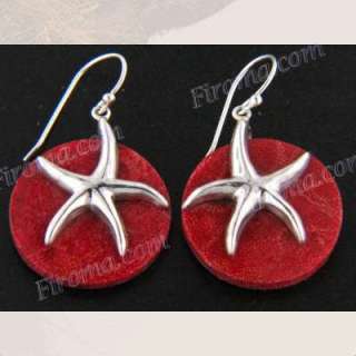 STARFISH STAR RED CORAL 925 STERLING SILVER earrings  
