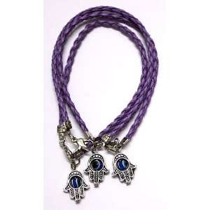  Bracelets with Rotating Lucky Eye Hamsa and Purple Braided String 