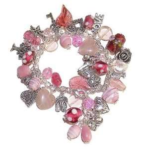   Jewellery Store Tibetan Silver Charm Bracelet w/ Pink Beads Jewelry