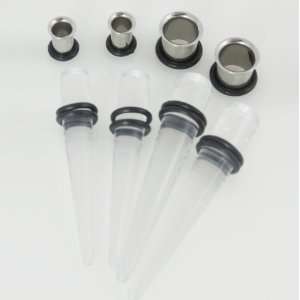 Gauges Kit 2 Pair of Acrylic Clear Tapers + 2 Pair of Plugs Surgical 