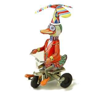  Old Fashioned Vintage Style Tin Wind Up Duck on a Tricycle 