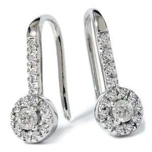   Set Round Diamond Drop Style Earrings 14K White Gold Vintage Jewelry