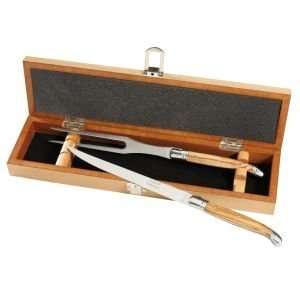   70299 Laguiole Carving Set With Olive Wood Handle